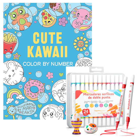 Libro de colorear Kawaii y 24 marcadores